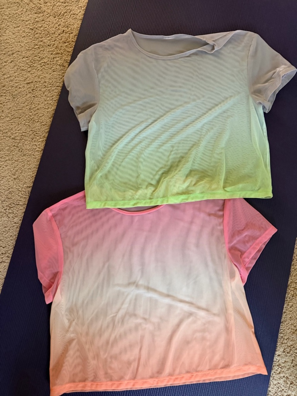 Bundle Sheer Ombré Crop Tops - Neon Green & Coral Pink